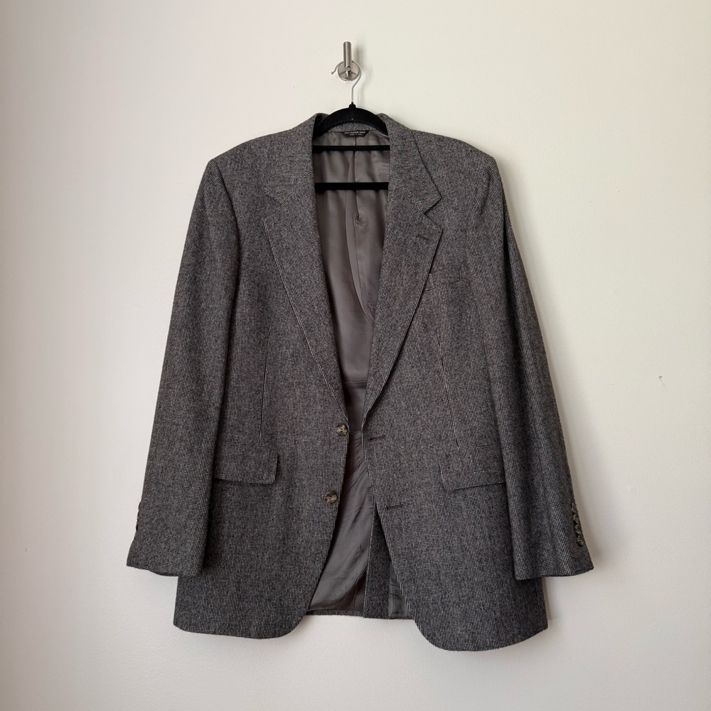 Vintage Barrister 100% Camel Hair Blazer Grey Plaid Herringbone Two Button, 42L